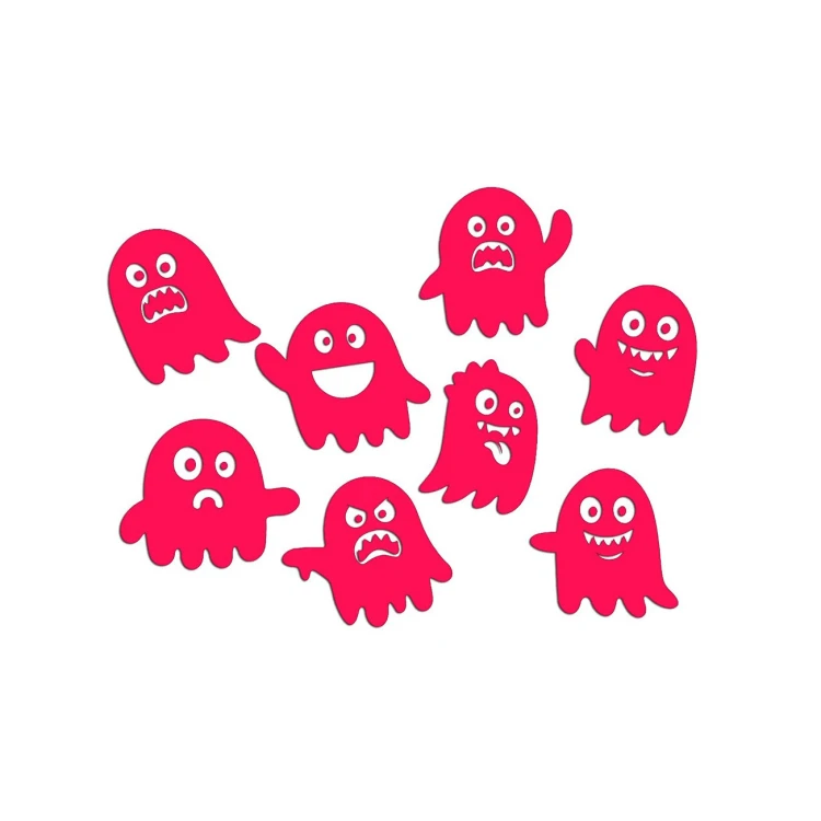 Różowe neonowe naklejki na auto duszki zestaw 8 sztuk ozdoba na Halloween.