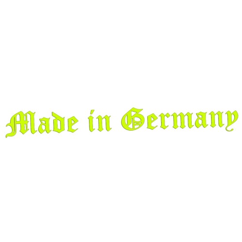 Żółta neonowa naklejka na auto Made in Germany czcionka gotycka wlepka