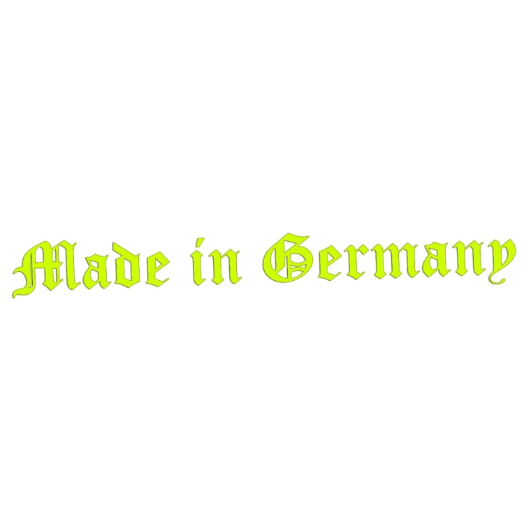 Żółta neonowa naklejka na auto Made in Germany czcionka gotycka wlepka
