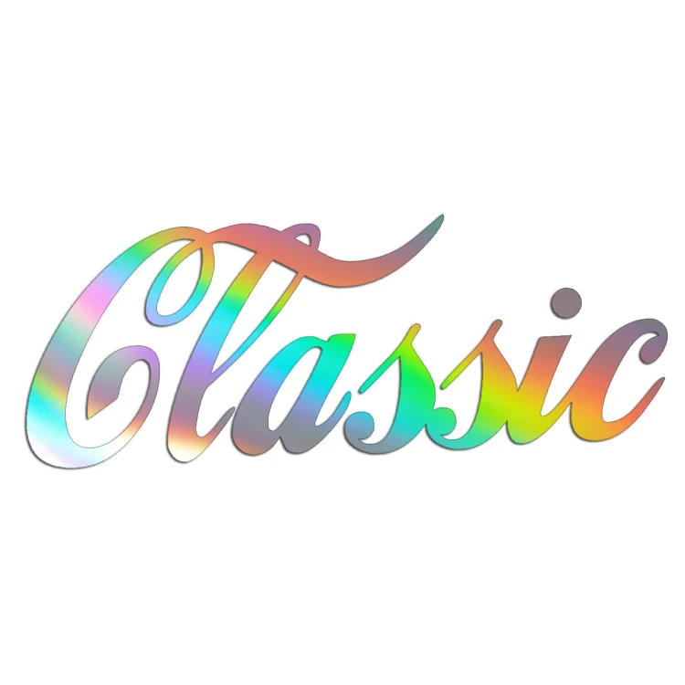 Holograficzna naklejka na auto napis Classic pisana czcionka wlepka