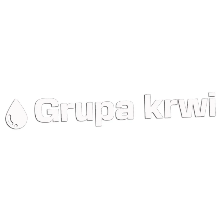 Biała naklejka na auto napis Grupa krwi z kroplą wlepka