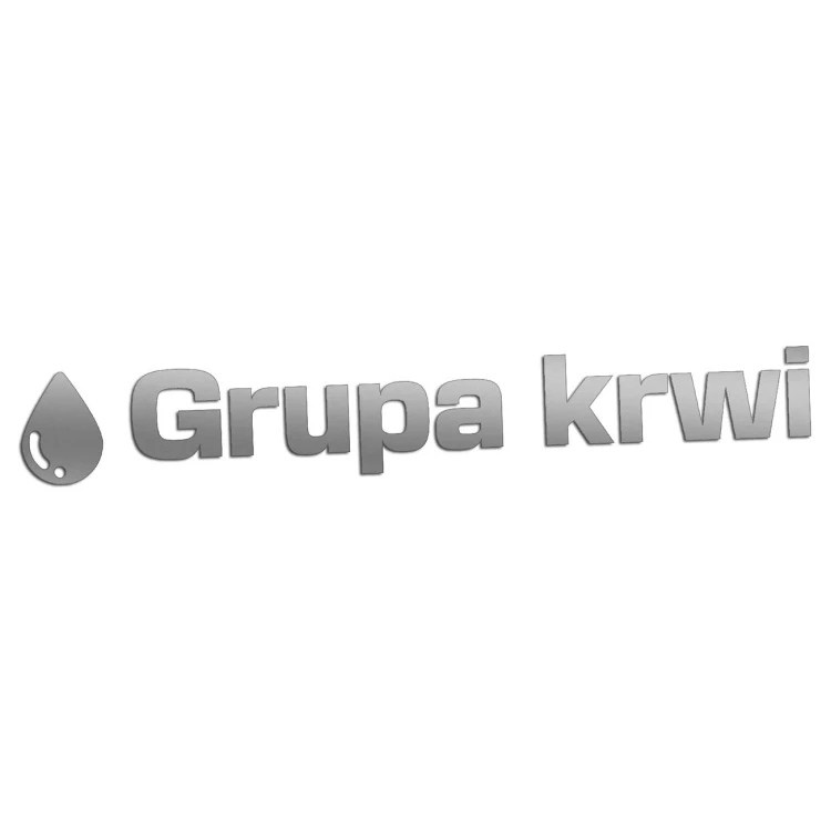 Srebrna naklejka na auto napis Grupa krwi z kroplą wlepka