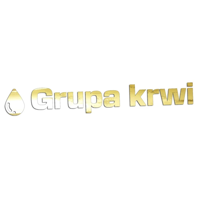 Naklejka na auto napis Grupa krwi z kroplą wlepka złoty chrom