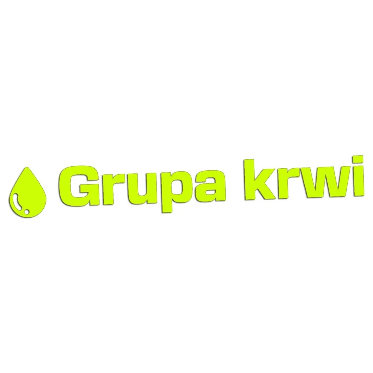 Żółta neonowa naklejka na auto napis Grupa krwi z kroplą wlepka