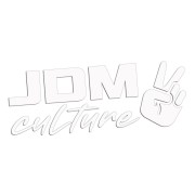 Biała naklejka na auto JDM Culture napis z gestem V wlepka