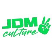 Zielona neonowa naklejka na auto JDM Culture napis z gestem V wlepka