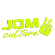 Żółta neonowa naklejka na auto JDM Culture napis z gestem V wlepka