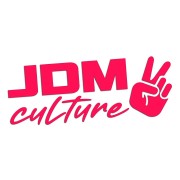 Różowa neonowa naklejka na auto JDM Culture napis z gestem V wlepka