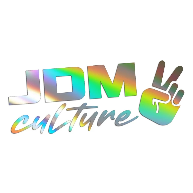 Holograficzna naklejka na auto JDM Culture napis z gestem V wlepka