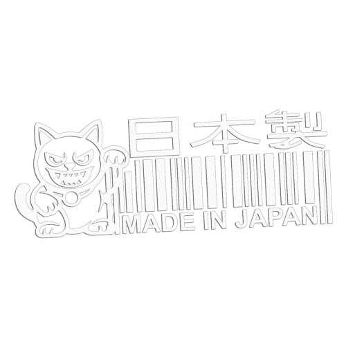 Biała naklejka na auto Made in Japan kod kreskowy kot JDM