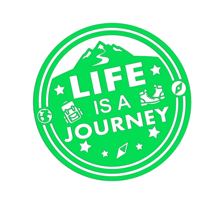 Zielona neonowa naklejka na auto Life is a journey góry podróże wlepka