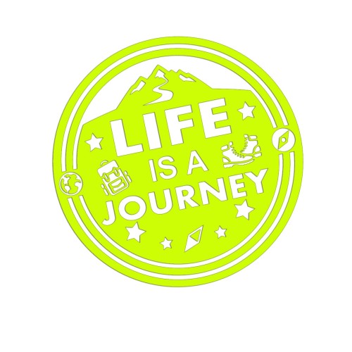 Żółta neonowa naklejka na auto Life is a journey góry podróże wlepka