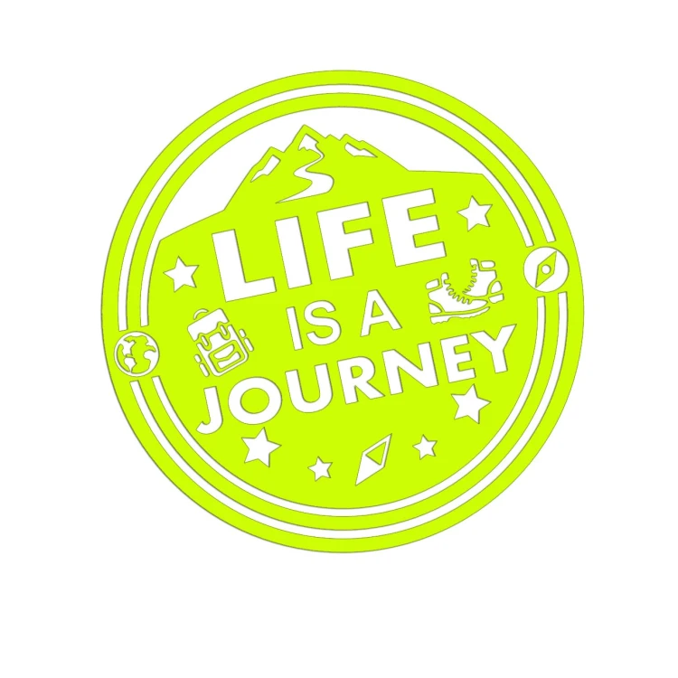 Żółta neonowa naklejka na auto Life is a journey góry podróże wlepka