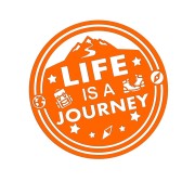 Pomarańczowa neonowa naklejka na auto Life is a journey góry podróże wlepka