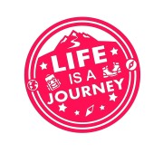 Różowa neonowa naklejka na auto Life is a journey góry podróże wlepka