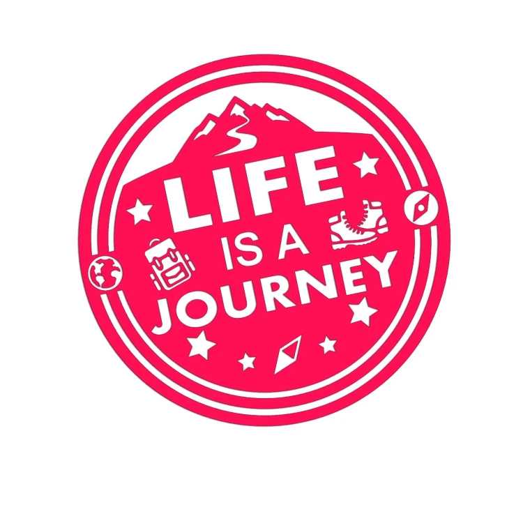 Różowa neonowa naklejka na auto Life is a journey góry podróże wlepka